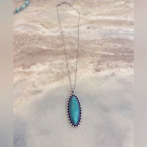 Faux turquoise pendant with sterling chain